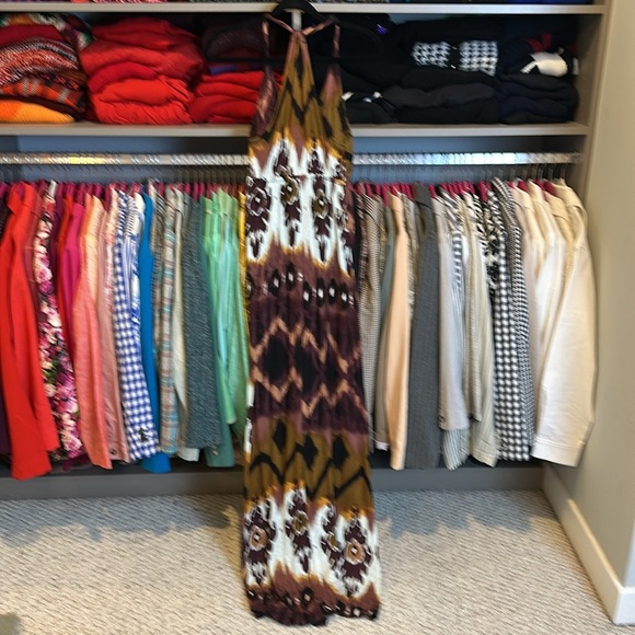 Body Central brown/white v neck padded bust elastic waistband maxi dress size XS - Picture 3 of 3